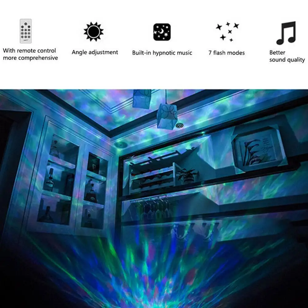 Buy Ocean Wave Projector 7 Color Changing Night Light Music Player For Bedroom Led Night Lights Room Lights Aurora