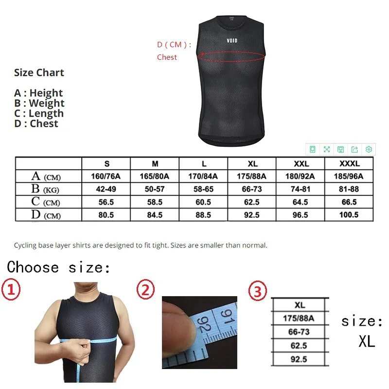 VOID排汗衫尺码表