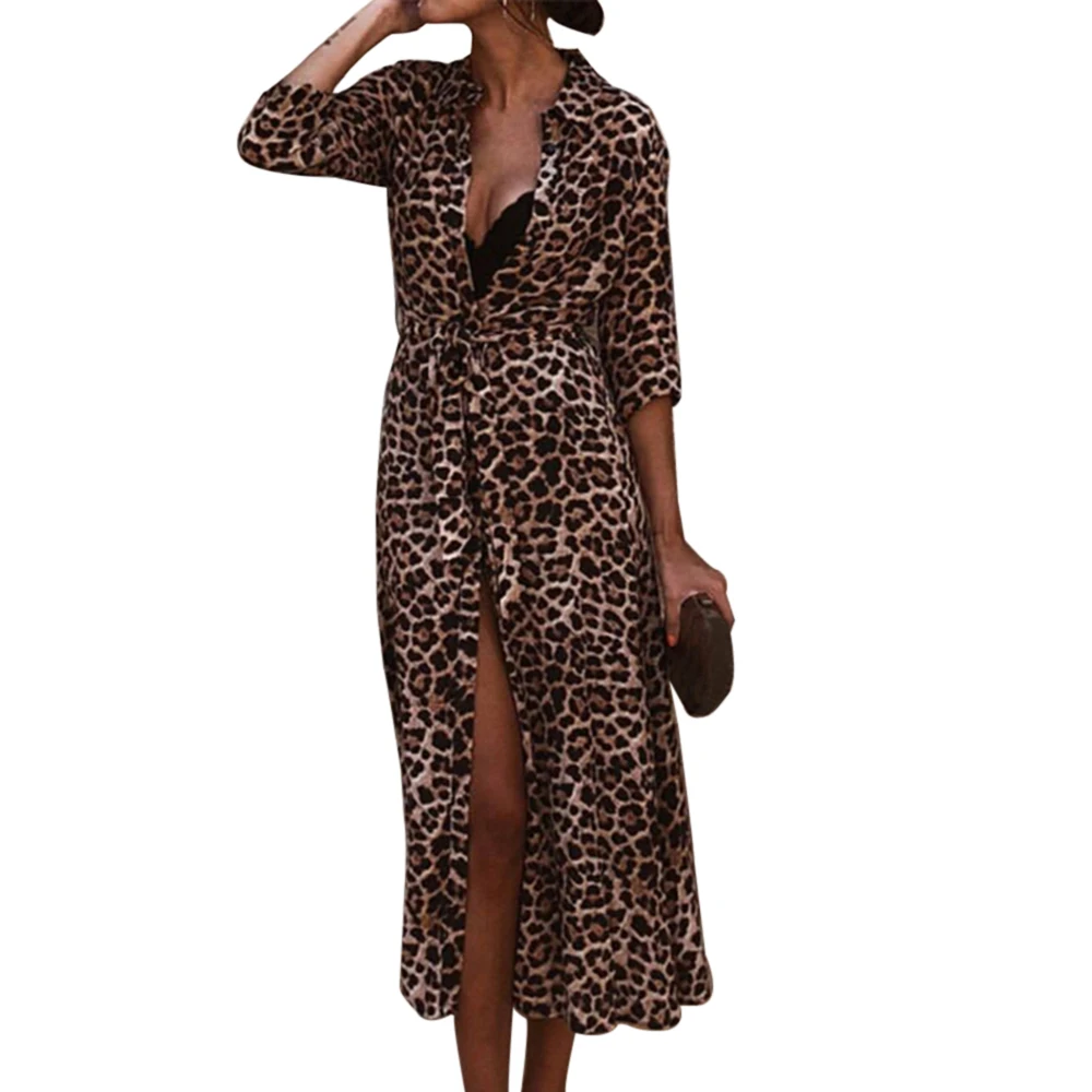 Women Dress Autumn 2019 Ladies Leopard Print Dresses Sexy Women V Neck Long Sleeve Midi Dress Womens Dresses Fall Evening Party
