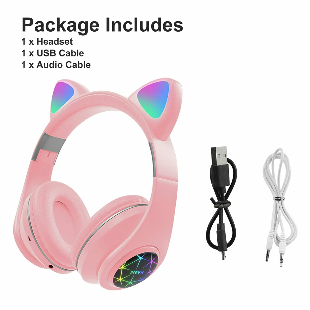 Bluetooth Wireless Headset Cat Ear Rabbit Ear Earphones Music Headset Wireless Headphones LED w Mic Headphones For Kids Girls