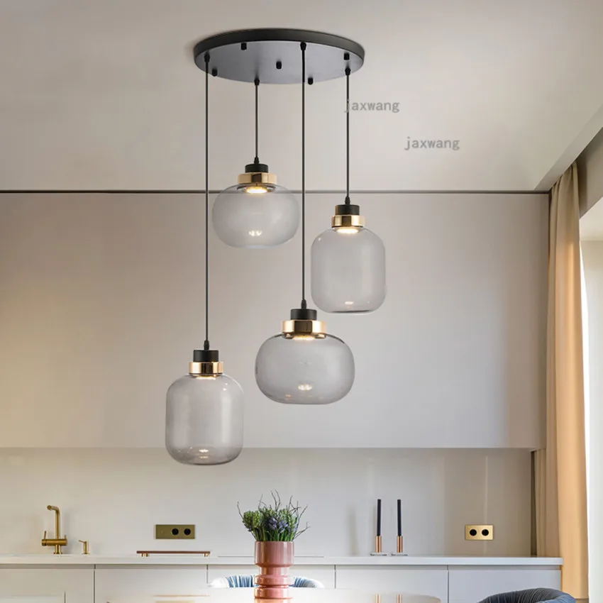 

JW Modern LED Glass Chandeliers Warm Restaurant Hanging Lamps Light Fixtures Nordic Pendant Lamps Iron Kitchen Accessories