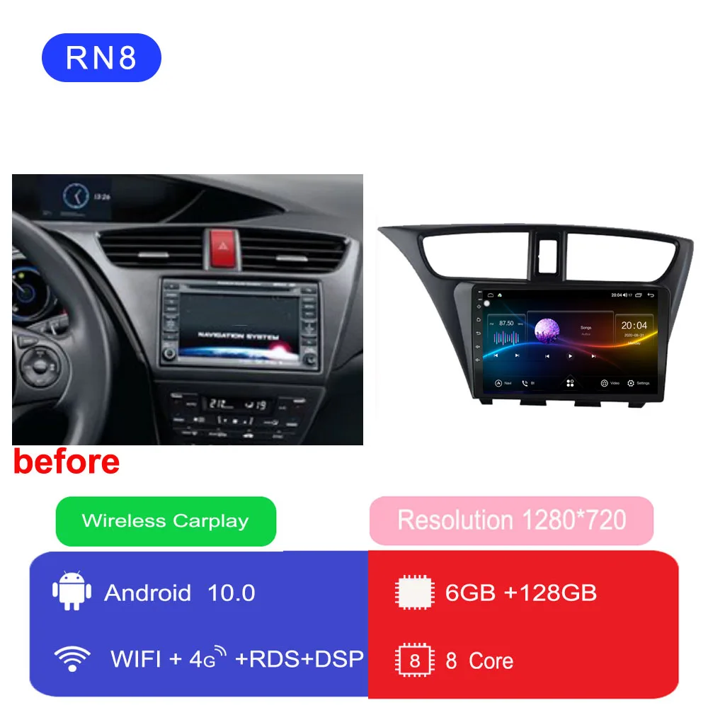 Autoradio For 5D honda-civic 7 hatch-back ek Car Radio Multimedia Video  Player Navigation GPS Android 10 No 2din 2 din dvd