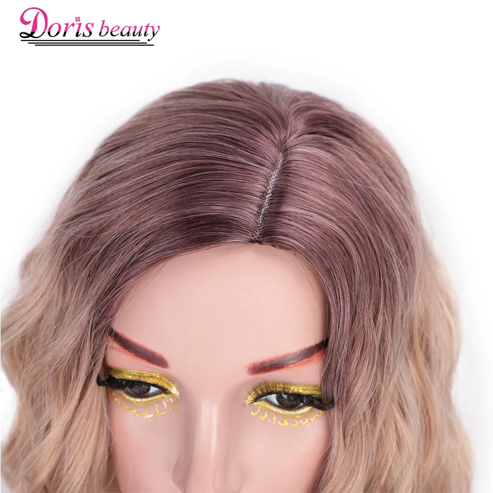 Doris BEAUTY Ombre Blonde короткий парик волна воды синтетические парики для женщин розовый фиолетовый серый красный черный косплей женские накладные волосы