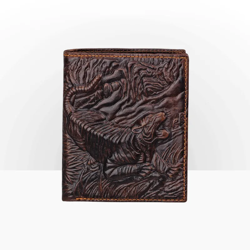 Мужской кошелек в винтажном стиле с изображением дракона крокодила, Воловья кожа, длинный двойной карман для монет, цветок, лошадь, панда, кошелек с тигровой расцветкой, натуральная кожа, мужской короткий кошелек - Цвет: 18