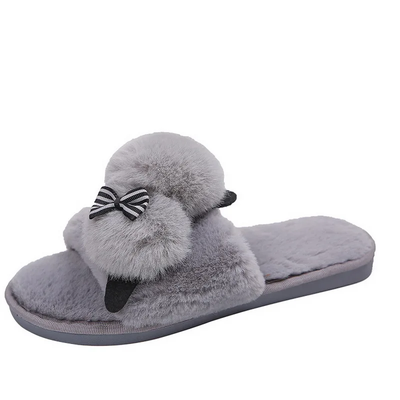 SHUJIN Female Cartoon Plush Doll Slippers Cute Ladies Cotton Indoor Shoes Women Slippers Open Toe Home Shoes New Women Footwear - Цвет: gray