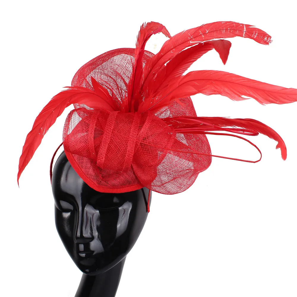 

Ladies Feather Sinamay Cocktail Headwear Black Derby Fascinator Hats Wedding Bride Church Women Hat Fedora Caps Headpiece Party