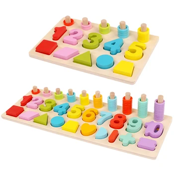 

Early education digital shape logarithmic board wooden puzzle toy shape pairing kindergarten math teaching aids educational toys