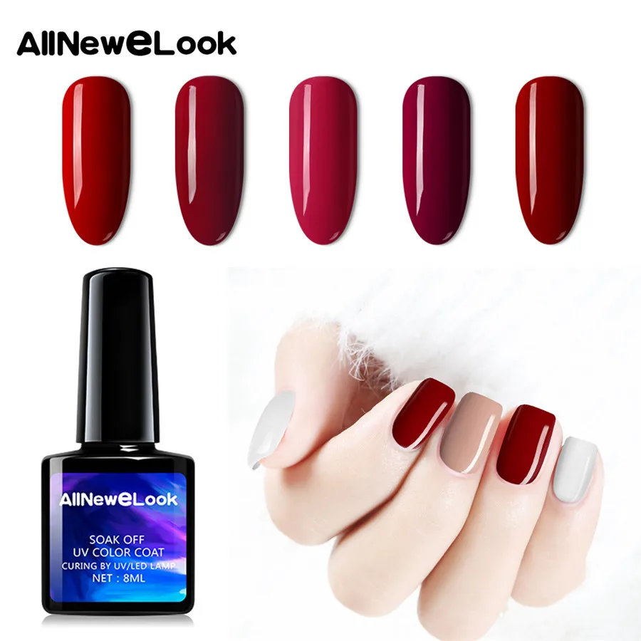 

AllNeweLook 1pc Wine Cherry Burgundy Red Color Nail Gel Polish Soak Off UV LED Nails Art Gels Nail Polish Lacquer 8ml