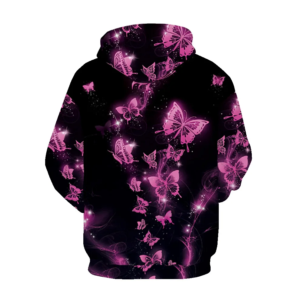 Autumn and Winter New 2021 Purple Butterfly Printed Coat Hooded Fleece Sweater for Women