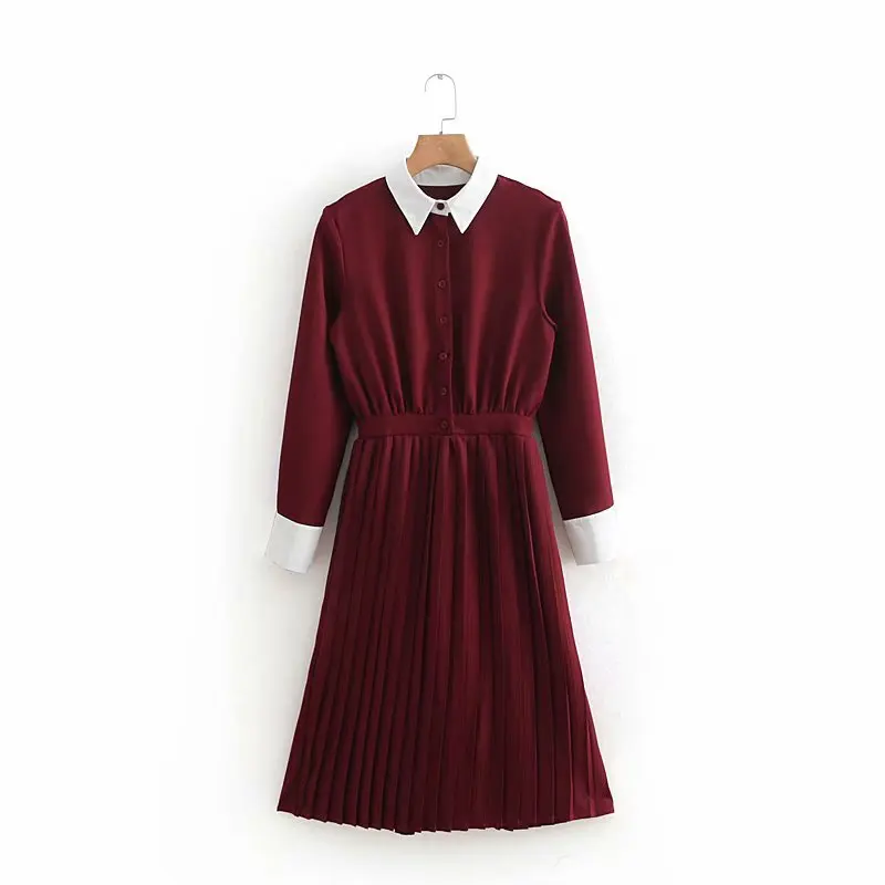 Женское элегантное Плиссированное Платье-рубашка с цветным подолом