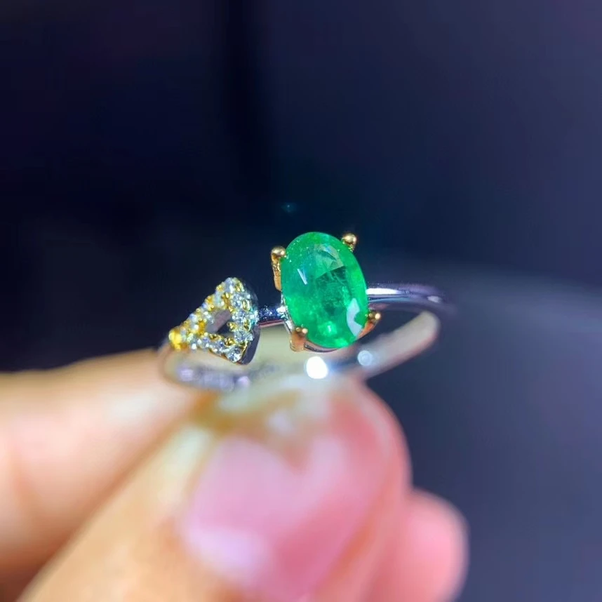 

Fashion delicate triangle Fan Natural green emerald gem Ring S925 Silver Natural Gemstone Ring Women's office gift Rings Jewelry