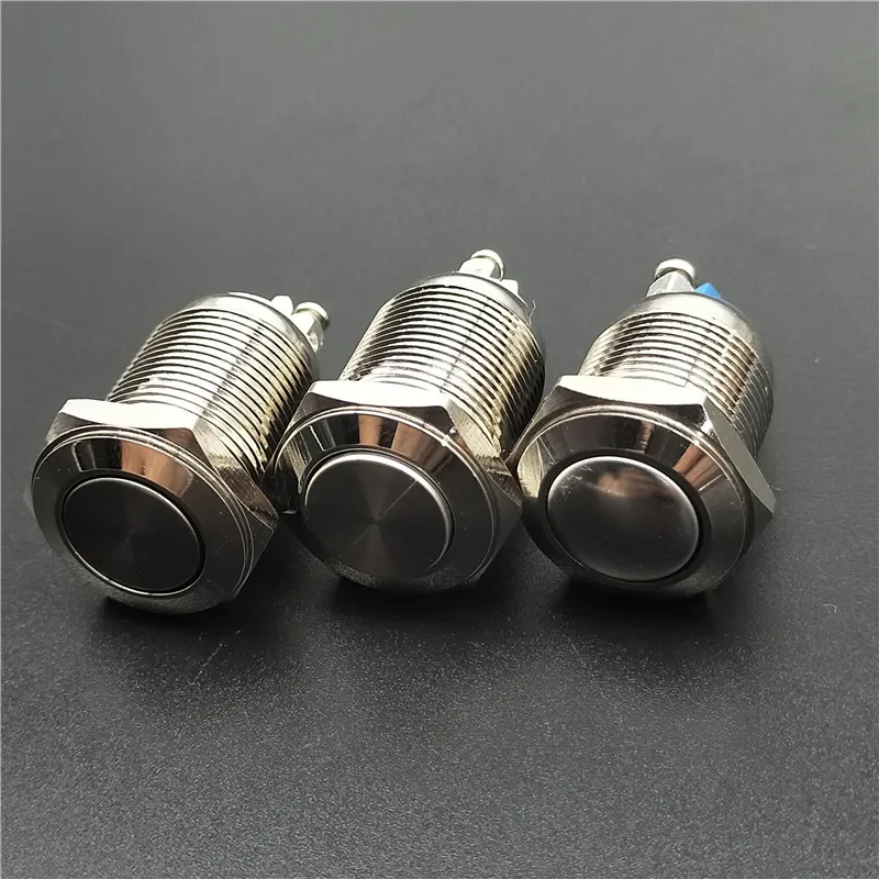 

16mm Metal Push Button Switch IP67 Nickel plated brass press button Self locking 1NO High Flat domed Round Momentary