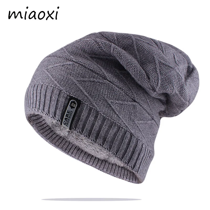 Мужские шапочки модные зимние теплые вязанные шапочки Skullies стиль Женская Полосатая брендовая Повседневная плотная однотонная шапка