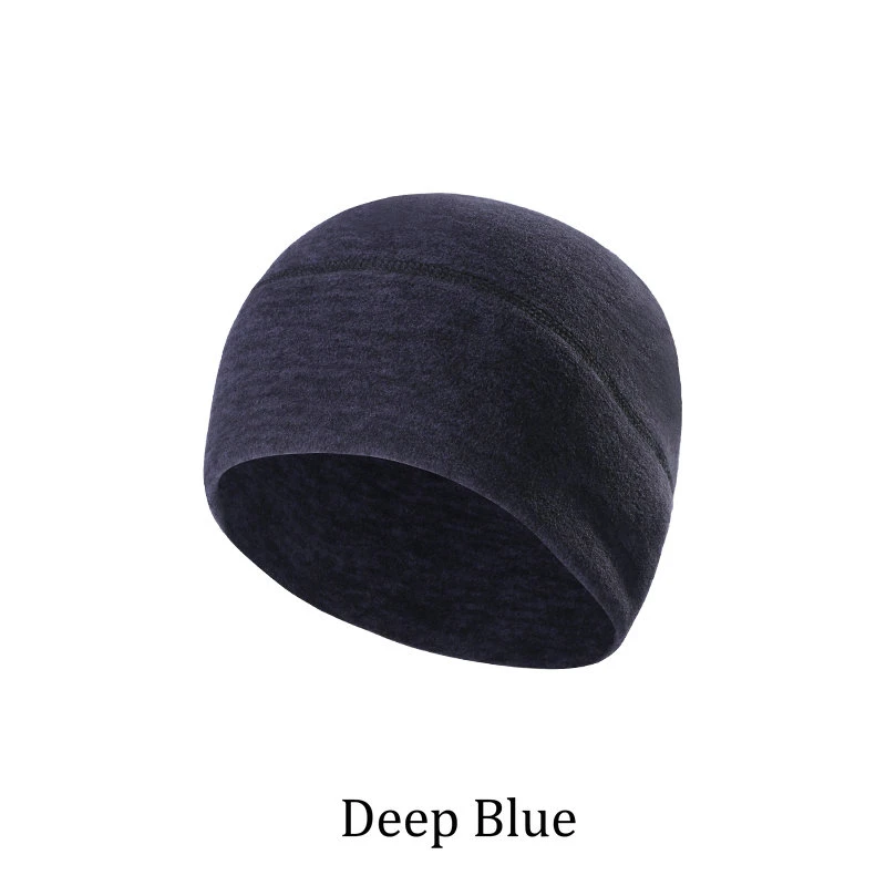 Зимние шапки из флиса для велоспорта, теплые шапки для мужчин, утолщенные теплые головные банданы для бега на открытом воздухе, лыжного спорта - Цвет: Deep Blue