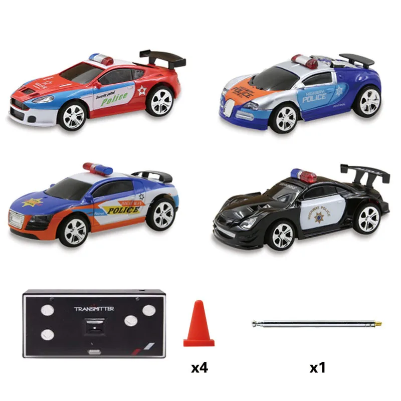 

Cross Border New Style Mini Remote Control Police Car Light Included Light 1:58 Four-Channel Model Toy Car Model 2006D