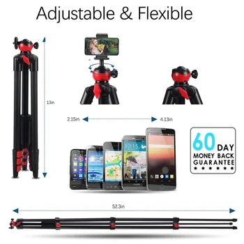 

T60 Portable Tripod with Phone Clip and Bluetooth Remote Control - Black Redo