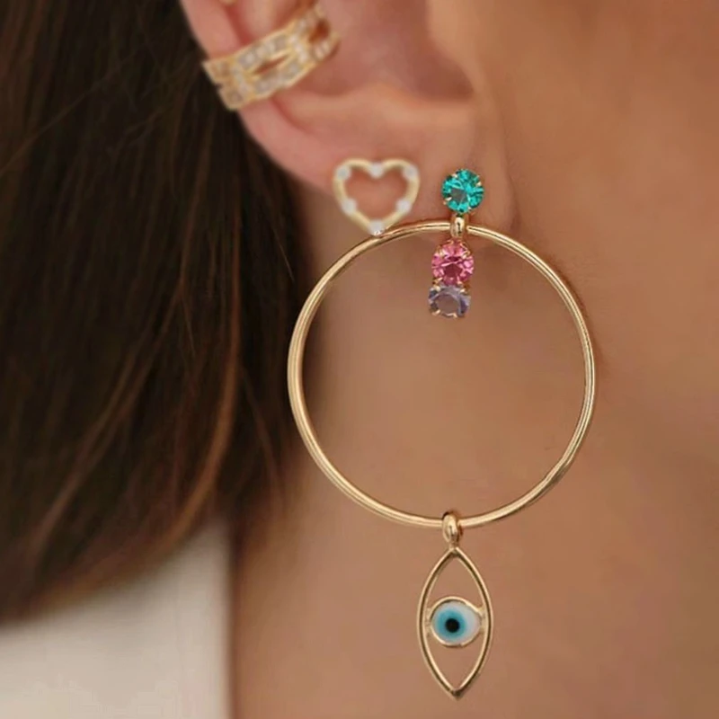 

Gold color Big Round Circle Colorful Stud Earring Blue Greek eye Tear Drop Pendant Statement Earrings 2019 women Fashion Jewelry