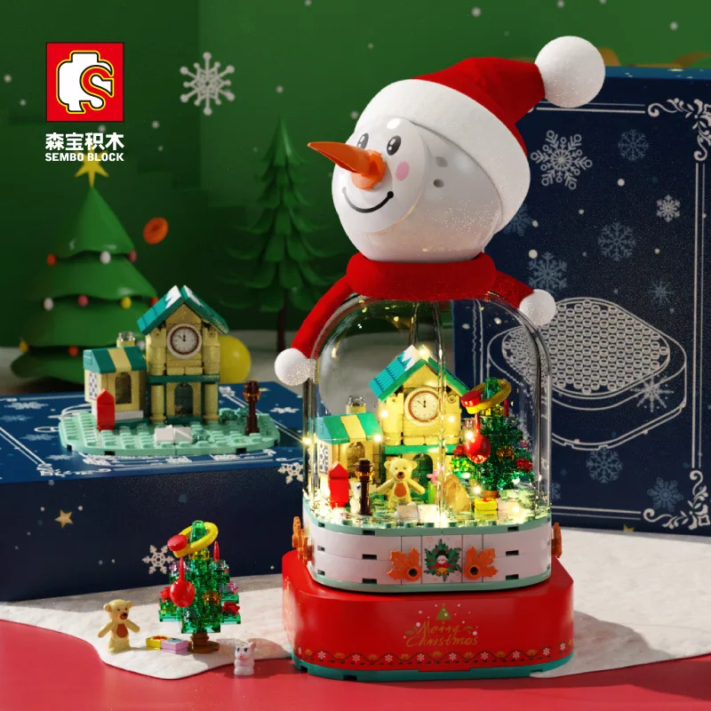 Winter Friends Christmas Snowman Music Box Santa's Visit 220pcs DIY City Gingerbread Building Blocks Brick Children Xmas Gifts | Игрушки