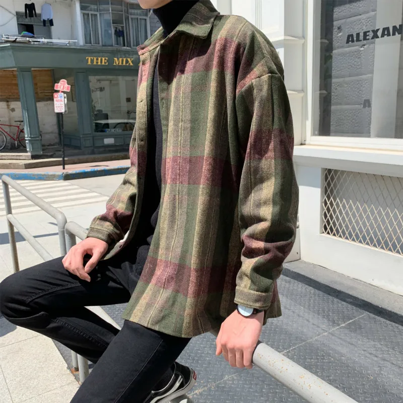 

Jacket Male Loose Korean Version Of The Trend Of Students Woolen Shirt Autumn Handsome Hong Kong Style Casual Men's Lovers