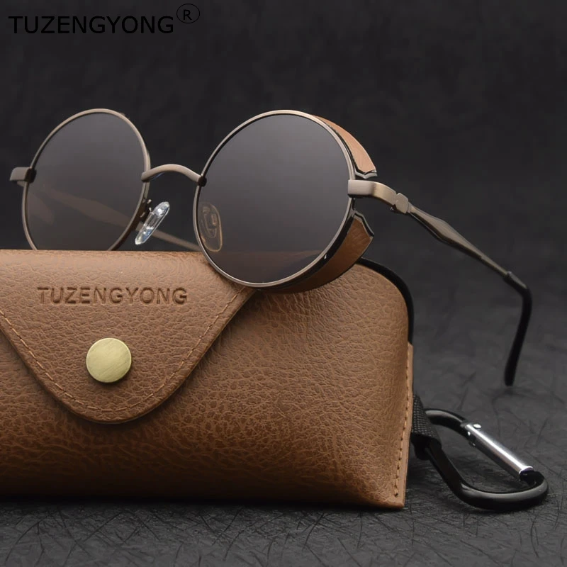 

TUZENGYONG New Polarized Sunglasses Men/Women Round Metal Vintage Sun Glasses Gothic Steampunk Sunglass High Quality UV400