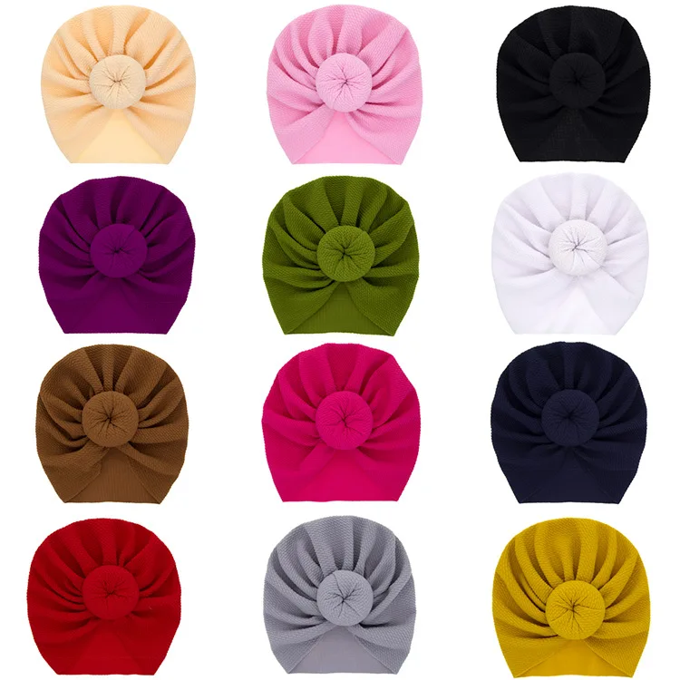 Многоцветная модная пончик хлопковая детская шапка эластичная шапочка для новорожденных детские повязки на голову тюрбан Детские аксессуары для волос шляпы