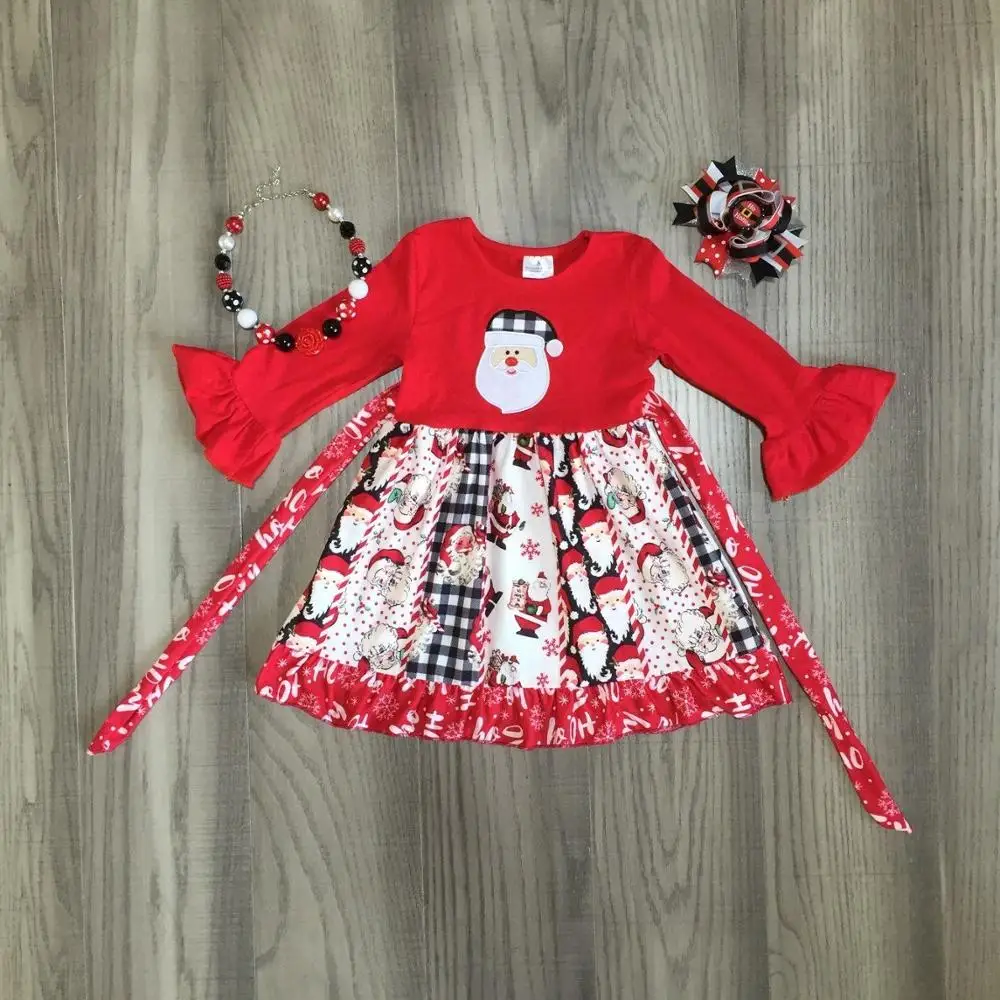 Рождественское платье для маленьких девочек; платье для девочек; красное платье для девочек с Санта-Клаусом; молочный шелк с принтом; платье; подходящие аксессуары