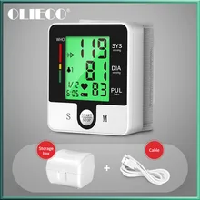 Monitor de pressão sanguínea digital de pulso, tonômetro usb recarregável doméstico medidor de batimentos cardíacos mini