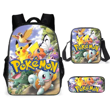 

3 PCS Anime Pokemon Backpack Boys Girls School Bag Children Teenager Daily Travel Backpack Kids Gift Backpack Schoolbags Mochila