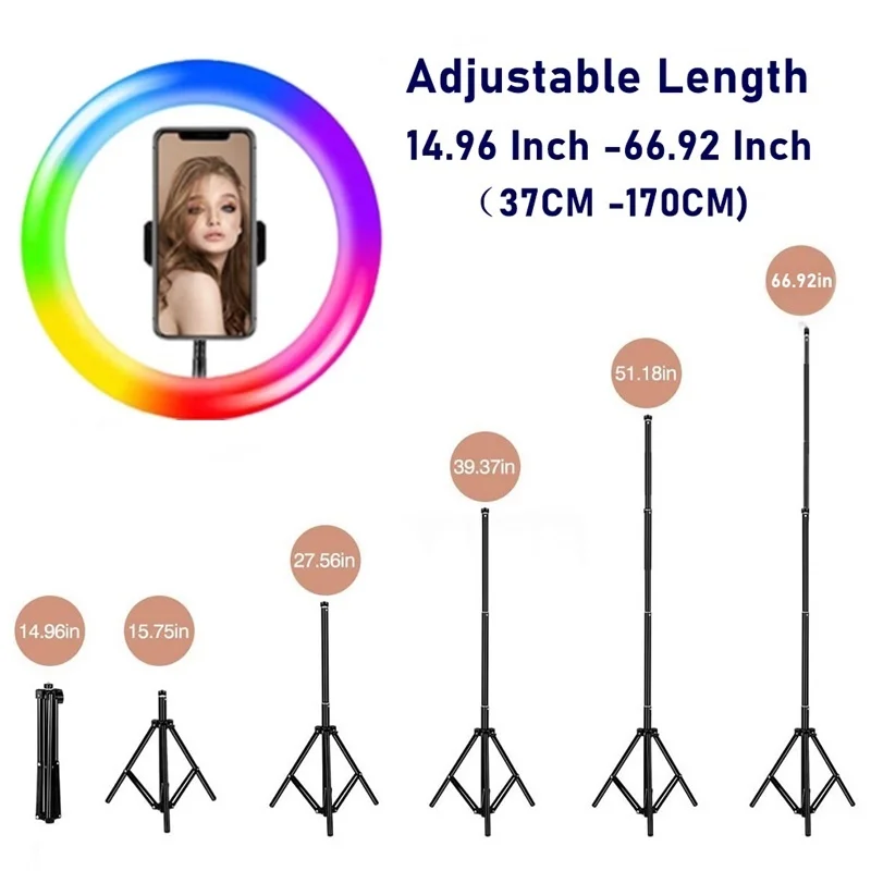 Tongdaytech 하트 밝기 조절 RGB LED 셀카 링 필 라이트, 사진 링 램프 삼각대, 메이크업 비디오 라이브, 셀룰러