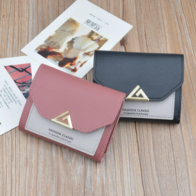 

New fashion small purse female short Korean Version cute little fresh student lady wallet color contrast three fold Wallet