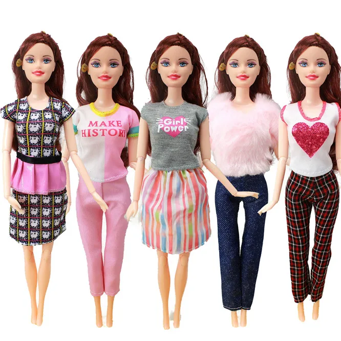 5 set Handmade Fashion Outfit Daily Casual Wear Blouse Shirt Vest Bottom Pants Skirt Clothes For Barbie Doll Accessories Toy 12