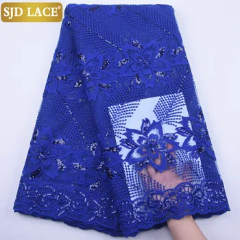 

SJD LACE Fashion French Lace Sewing Fabric Embroiderey Milk Silk Lace Sequined Design African Lace Fabric For Party Dress A1875