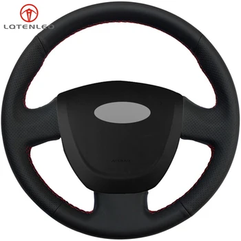 

LQTENLEO DIY Hand-stitched Black Genuine Leather Car Steering Wheel Cover for Lada Granta 2011-2018