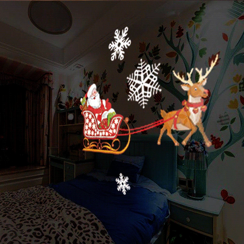 12 Patterns Dynamic Santa Claus Christmas Laser Projector Indoor Outdoor Animation Effect Snowflake Snowman Remote Projector HD