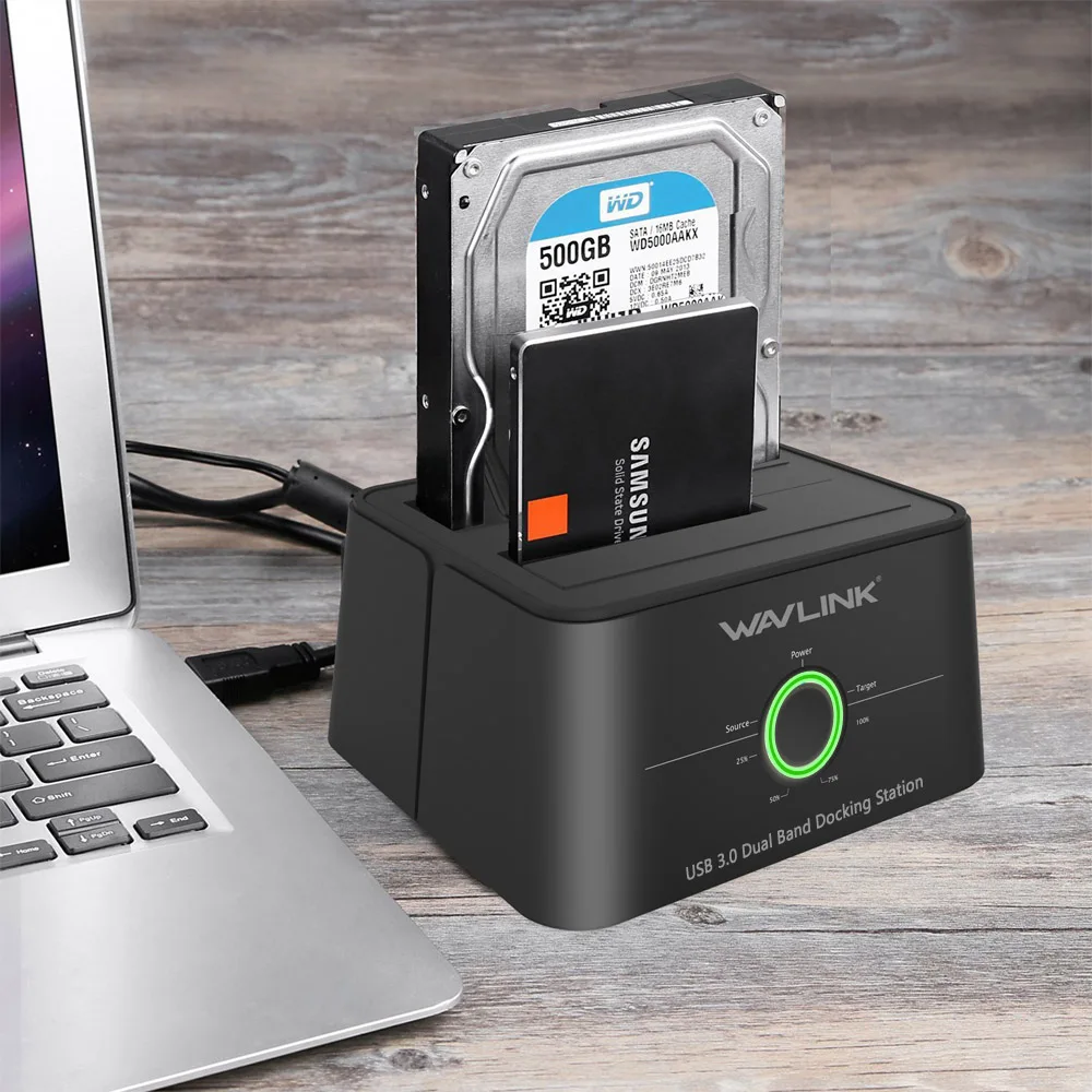 Wavlink Dual Bay SATA to USB3.0 External Hard Drive Docking Station for 2.5/3.5inch HDD/SSD Offline Clone/Backup/UASP Functions |