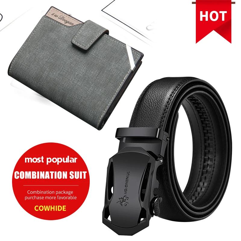 CB-064-gray NO. ONEPAUL брендовый Модный черный ремень натуральной кожи с автоматической пряжкой мужские ремни из коровьей кожи 3,5 см ширина WQE789 - Цвет: CB-064-gray