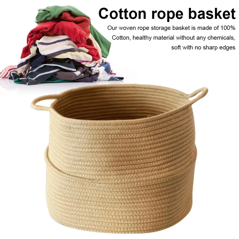 Folding Laundry Woven Rope Basket With Handle Round Storage Bin Bag