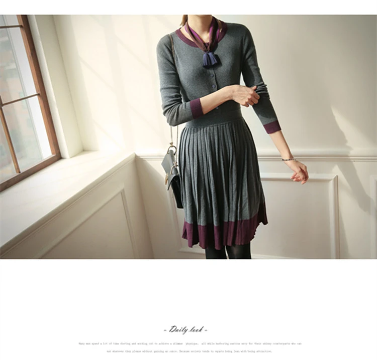 Cena Kobiety sweter biurowy sukienka plisowana przycisk Up elegancki gruby koreański jesień modna sweter Femme szaty na drutach sweter Vestidos