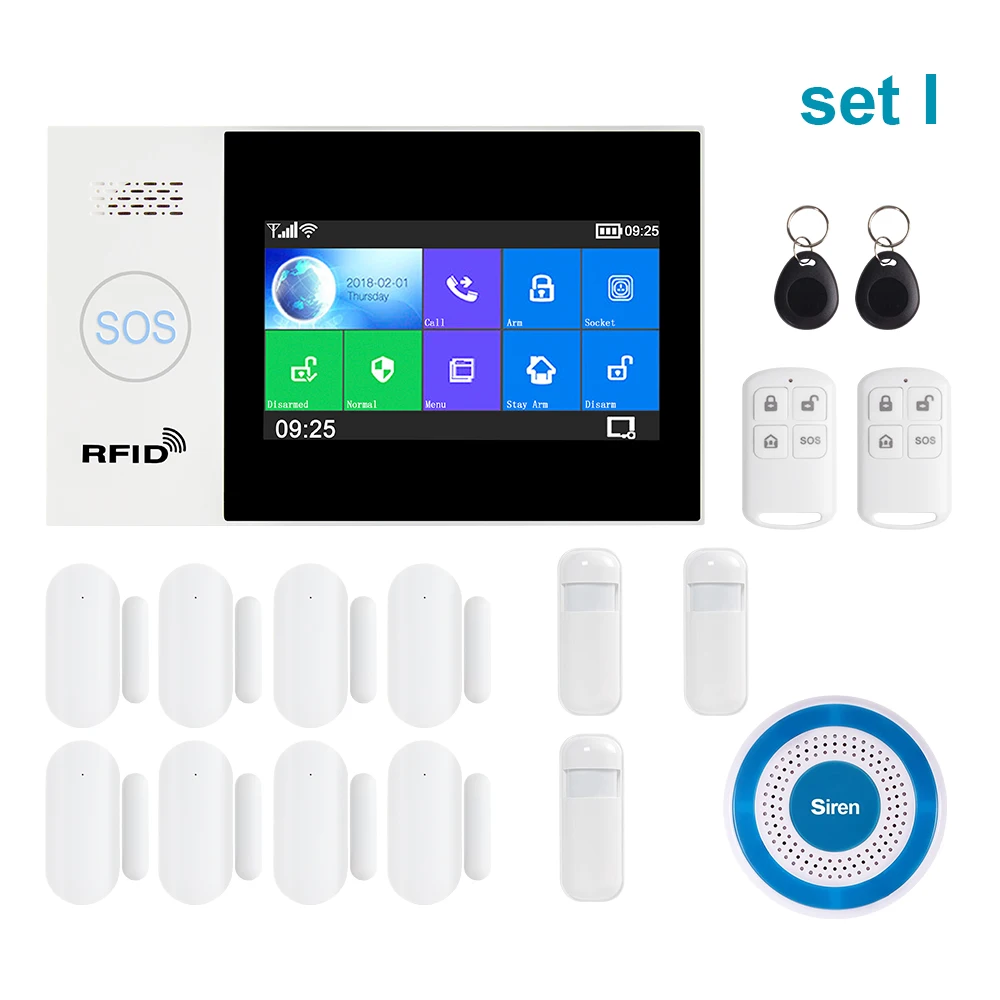 Awaywar Wi-Fi GSM умная сигнализация Домашняя безопасность охранный комплект 4,3 дюймов сенсорный экран приложение дистанционное управление RFID Arm Disarm - Цвет: set I