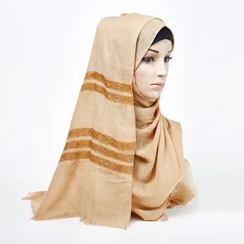 

2020 High Quality Fashion Gold Cotton Linen Muslim Scarf Wholesale New Malaysian Headscarf Women Shawl hijab solid Arab hijab