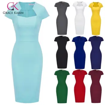 

Grace Karin Summer Dress Vintage Dresses Vestidos 2020 V Neck Short Vintage Office Dress Bodycom Celebrity Party Dress