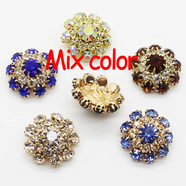 Mix 5colors LKeRan, 5 шт., новинка, стразы, кнопка 22 мм, золотой хвостовик, металлическая кнопка, кристалл, свадебное украшение, швейный декор, аксессуары - Цвет: Mix 5colors