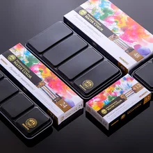 Conjunto de tinta aquarela 12/24/48 cores, caixa de metal de água sólida, pigmento para pintura a óleo para estudantes, suprimentos de arte