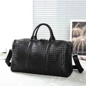 

Top Brand Men‘s Handbag Business Shoulder Bag For Men 2020 High Quality Unisex Weave PU Leather Travel Handbag Large Capacity