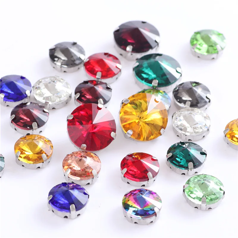 RoundSewingGlassGlitterRhinestonesWithSilverClawSewonStones