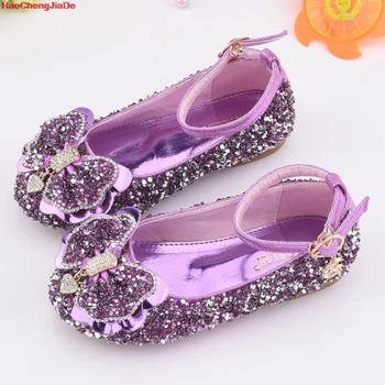 

Children Single Shoes Girls Flat Heels Hot Sale New Children Baby Pink Silver shoes Student Leather Shoes Flower size 22-33