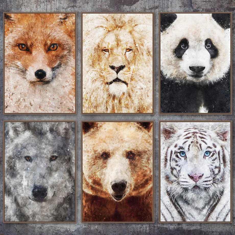 Настенная картина с изображением Льва медведя волка панды лисы тигра постеры и