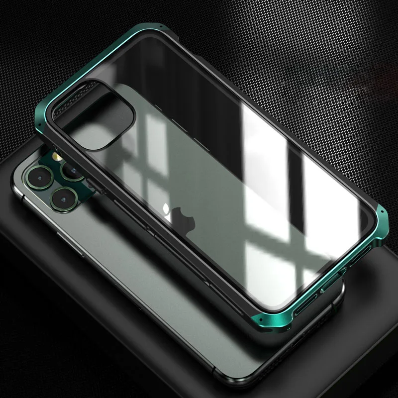 

LONGNEWS For Apple iPhone 11 Pro Max Case New Creative Phone Shell Shockproof Aluminum+Tempered Glass Cover Cases Metal Frame