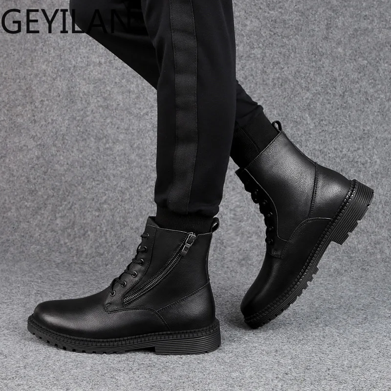

Fashion outdoor Men's Boots Genuine Leather Winter snow Shoes men Motorcycle Mens Ankle Boot Couple men Shoes Big Size 38-47