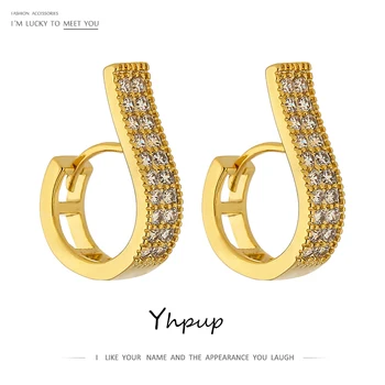 

Yhpup kpop Exquisite Cubic Zirconia Round Hoop Earrings for Women 2020 Jewelry бижутерия для женщин korean Style Earrings Gift